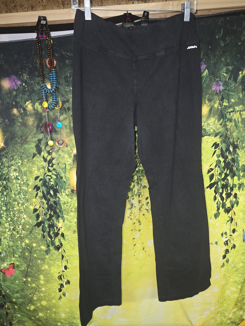 #155 Jockey Black Cotton Stretch Flare Yoga Pants Wide Waistband